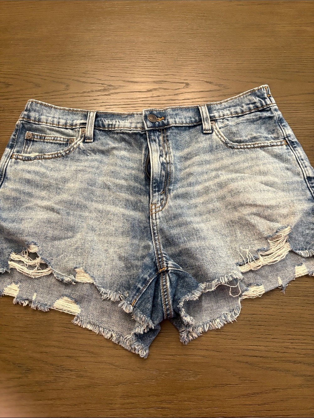 aerie Light Blue Distressed Denim Cutoff Shorts